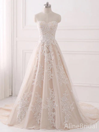Luxury Sweatheart Strapless Lace A-line Long Wedding Dresses, WD3076