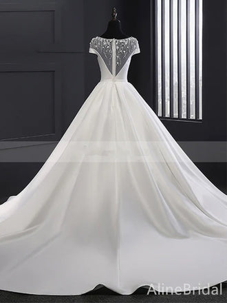 Elegant White A-line Long Wedding Dresses, WD3077