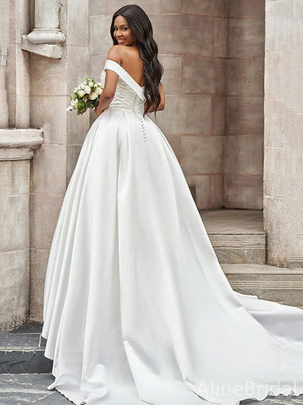 Sexy V-neck Off-Shoulder A-line Long Wedding Dresses,WD3081