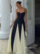Elegant Spaghetti Straps Black& White Solid  Patchwork A-line Maxi Prom Dress， Formal Dress, PD382244
