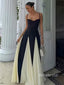 Elegant Spaghetti Straps Black& White Solid  Patchwork A-line Maxi Prom Dress， Formal Dress, PD382244