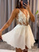 Sexy V-neck Spaghetti Strap Lace Appliques A-line Short Mini Homecoming Dress, HD3189