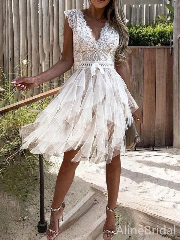 Sexy V-neck Lace Appliques A-line Short Homecoming Dress, HD3204