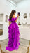 Ruffle Off Shoulder Side Slit Sleeveless A-line Floor length Prom Dress, PD3724