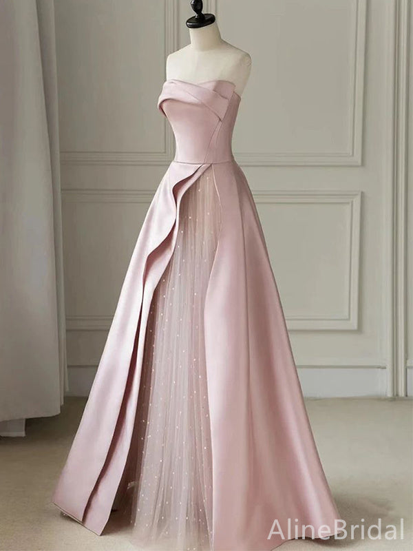 Elegant Light Pink Strapless A-line Long Prom Dress,Evening Dress,PD37708