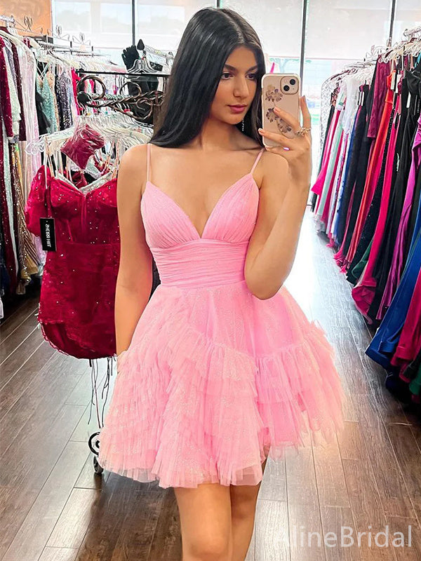 Sexy V-neck Spaghetti Strap A-line Short Mini Homecoming Dress, HD3232