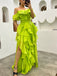 Ruffle Off Shoulder Side Slit Sleeveless A-line Floor length Prom Dress, PD3721