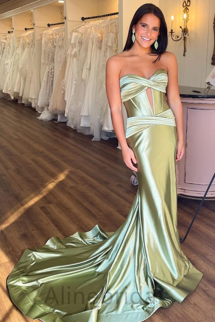 Sage Sweetheart Sleeveless Mermaid Long Prom Dress, PD3738