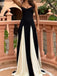 Elegant Spaghetti Straps Black& White Solid  Patchwork A-line Maxi Prom Dress， Formal Dress, PD382244