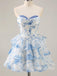 Elegant Pink Floral Corset Ruffle A-line Soft Satin Short Homecoming Dress, Prom Dress, PD382251