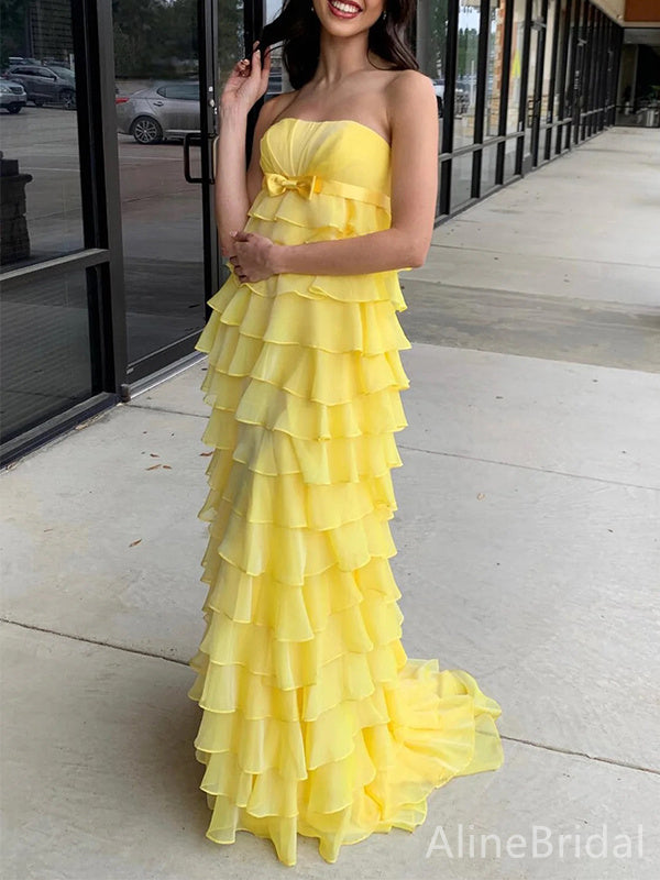 Sunmmer Yellow Strapless A-line Long Prom Dress,Evening Dress,PD37720