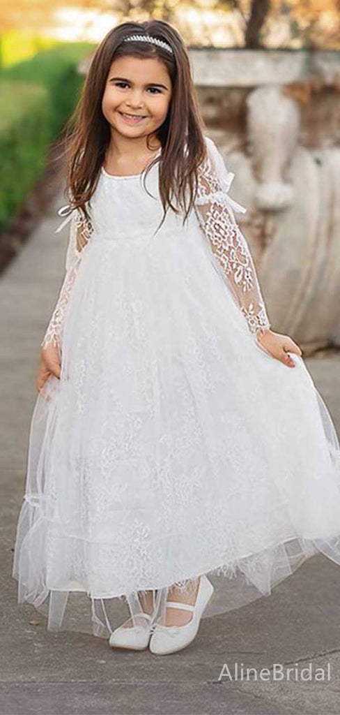 Elegant Long Sleeves Lace Appliques A-line Flower Girl Dresses FGS153