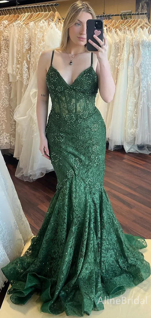 Sexy V-neck Strapless Lace Mermaid Long Prom Dress,Evening Dress,PD37743