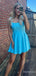 Elegant Light Blue Square A-line Short Mini Homecoming Dress, HD3243