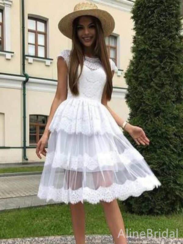 Elegant White Lace A-line Short Mini Homecoming Dress, HD32650