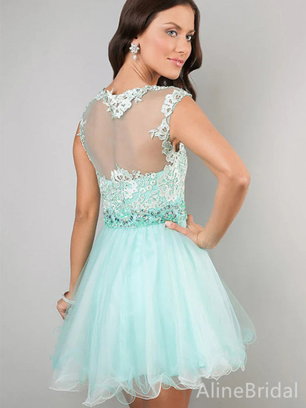 See Through Lace Appliques A-line Short Mini Homecoming Dress, HD32651