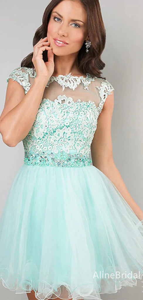 See Through Lace Appliques A-line Short Mini Homecoming Dress, HD32651