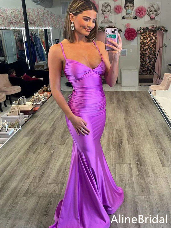 Sexy V-neck Spaghetti Strap Mermaid Long Prom Dress,Evening Dress,PD37757