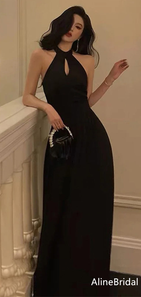 Elegant Black Halter A-line Long Prom Dress,Evening Dress,PD37775