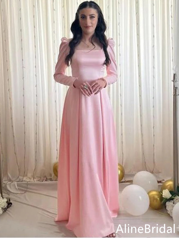 Elegant Light Pink Square A-line Long Prom Dress,Evening Dress,PD37777