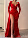 Elegant Red V-neck Split Side A-line Long Prom Dress,PD37837