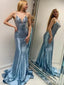 Elegant V-neck Spaghetti Strap Mermaid Long Prom Dress,PD37844