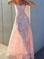 Pink Spaghetti Straps Sleeveless A-line  Long Prom Dress, PD3751