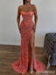 Sparkly Sequins Strapless Split Side Mermaid Long Prom Dress,PD37881