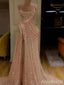 Sparkly Strapless Split Side A-line Long Prom Dress,PD37885