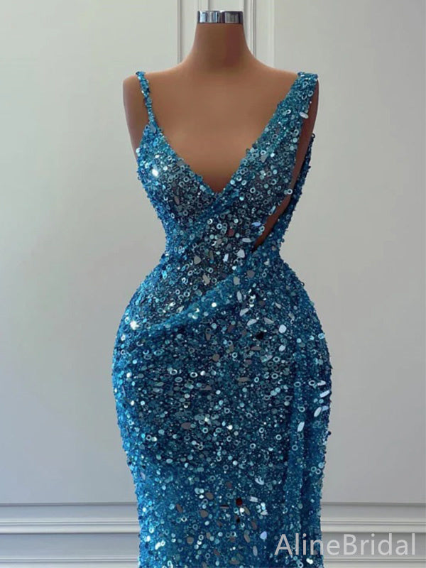 Sparkly V-neck Mermaid Long Prom Dress,PD37888