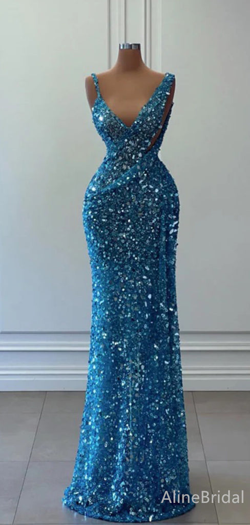 Sparkly V-neck Mermaid Long Prom Dress,PD37888