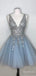 Sparkly Sequins V-neck A-line Short Mini Homecoming Dress, HD32689