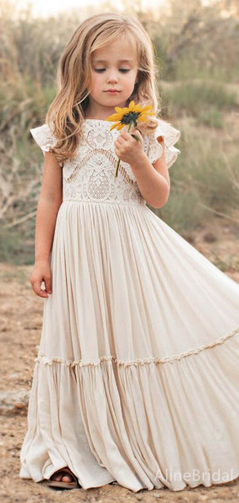 Elegant Lace Appliques A-line Long Flower Girl Dresses FGS154