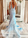 Sexy V-neck Spaghetti Strap Lace Mermaid Long Prom Dress,PD37918