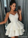 Elegant V-neck Spaghetti Strap Lace A-line Short Homecoming Dress, HD32718