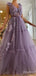 Elegant V-neck Lace Appliques A-line Long Prom Dress,PD37929