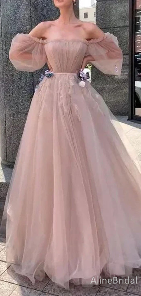 Elegant Strapless Long Sleeves A-line Long Prom Dress,PD37940