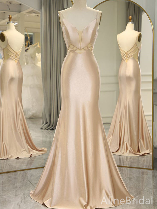 Elegant V-neck Spaghetti Strap Mermaid Long Prom Dress,PD37958