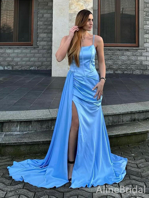 Elegant Spaghetti Strap Split Side Mermaid Long Prom Dress,PD37990