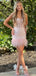 Sexy Pink Lace Spaghetti Strap A-line Short Homecoming Dress, HD327984