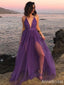 Sexy Deep V-neck Spaghetti Strap A-line Long Prom Dress,PD38045