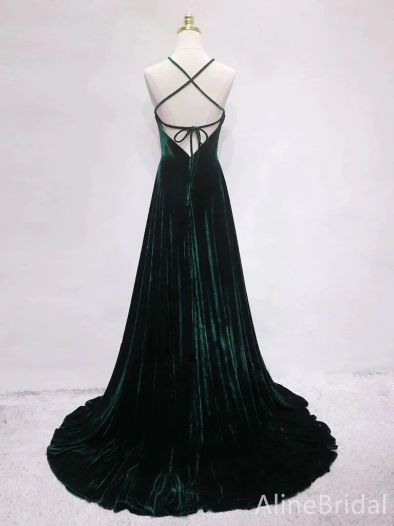 Elegant Dark Green A-line Long Prom Dress,PD38057