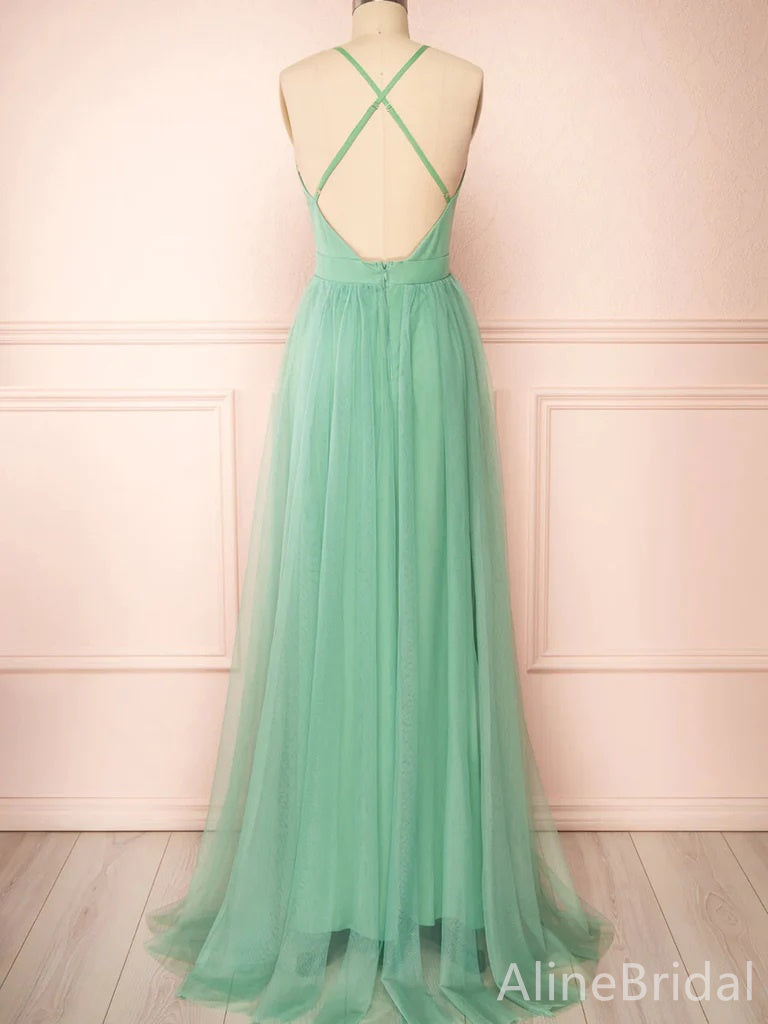 Simple Deep V-neck A-line Long Prom Dress,PD38059