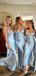 Elegant Blue V-neck Mermaid Long Bridesmaid Dress,PD3294