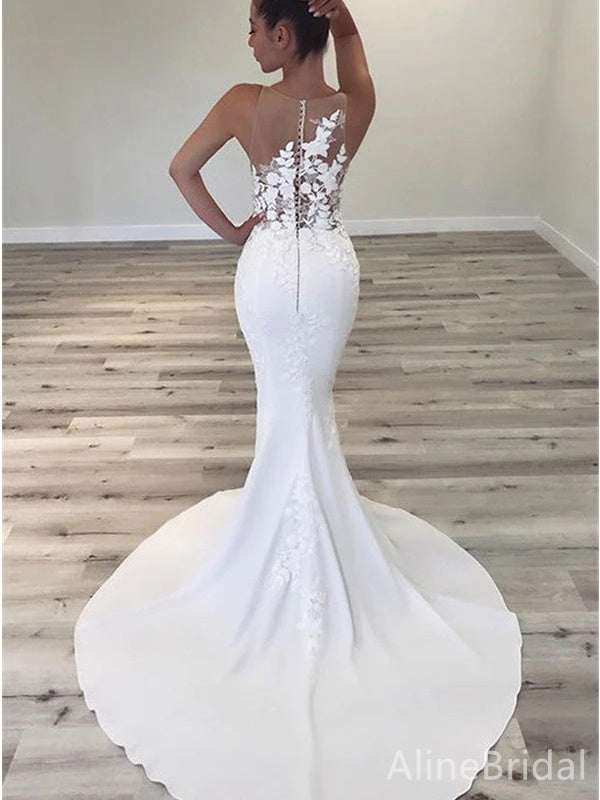 Gorgeous V-neck Lace Mermaid Long Wedding Dresses,WD3088