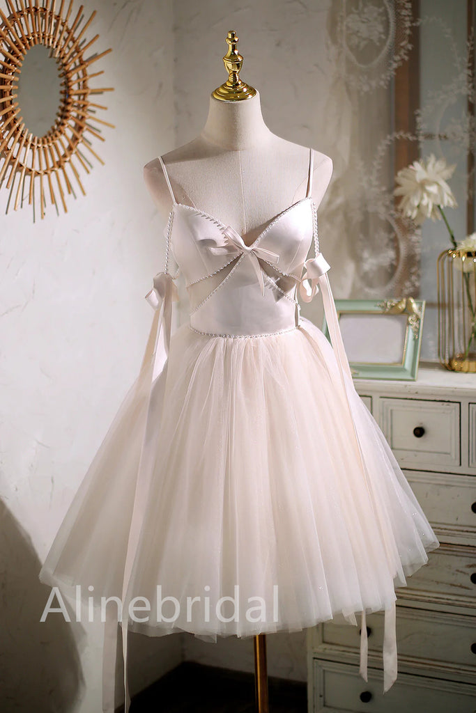 Cute Bow knot Sleeveless A-line Short Mini Homecoming Dress, HD3092