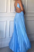 Unique Blue Halter Spaghetti Strap A-line Long Prom Dress,PD381986