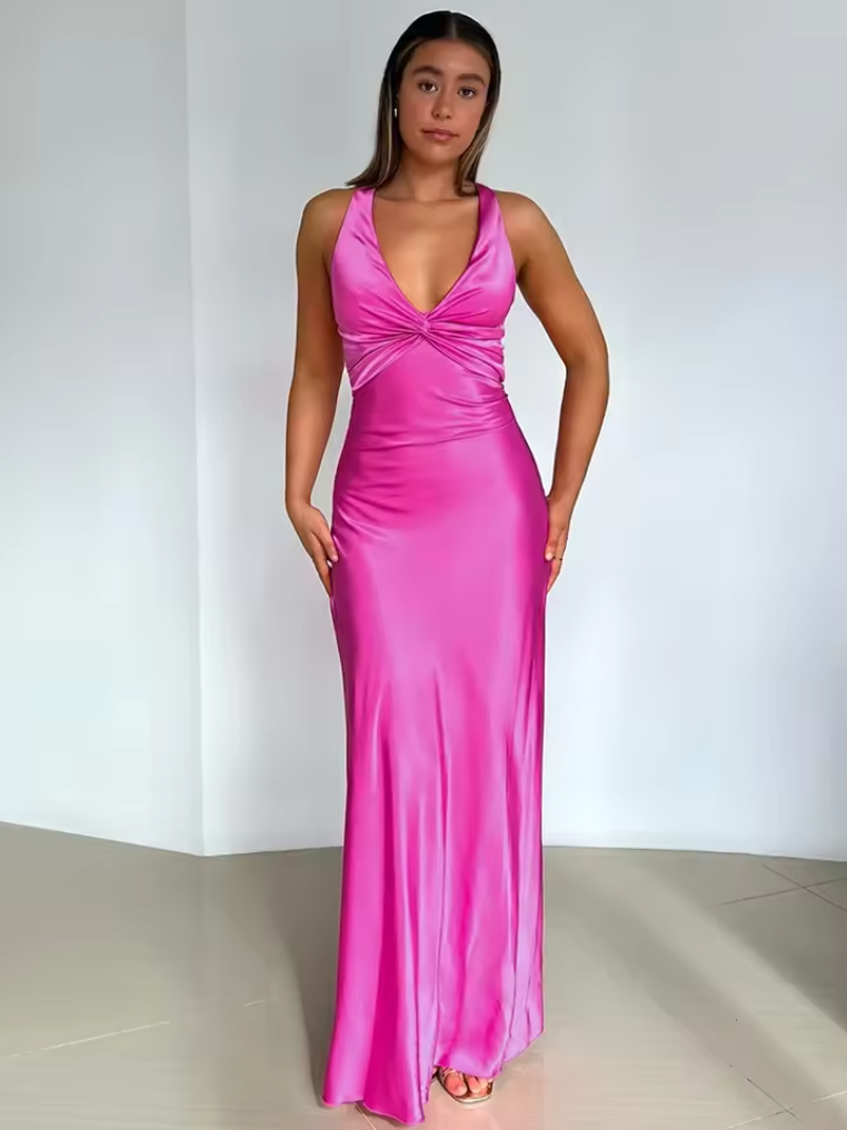 Sexy V-neck Halter Pleats Backless Mermaid Long Prom Dress,PD382053