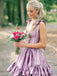 Elegant Purple Square Ruffles A-line Short Homecoming Dress with Tie Shoulder, HC382289