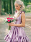 Elegant Purple Square Ruffles A-line Short Homecoming Dress with Tie Shoulder, HC382289